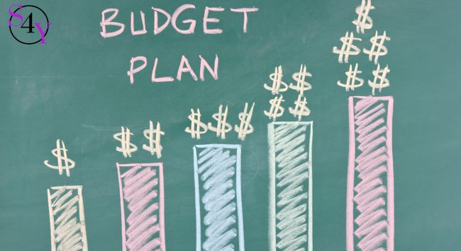a chalk board with budget bar chart
