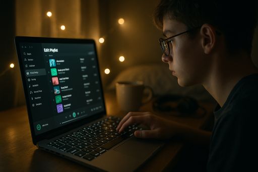 using a laptop to customize a playlist