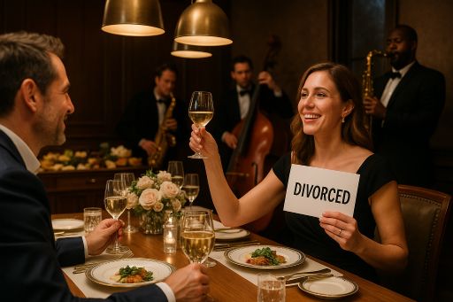 Choosing Entertainment for Divorce Parties: Ideas to Kickstart Your Single Life in Style A sophisticated divorce party in a richly decorated private dining room featuring jazz music, elegant table settings, and a luxury cheese spread.