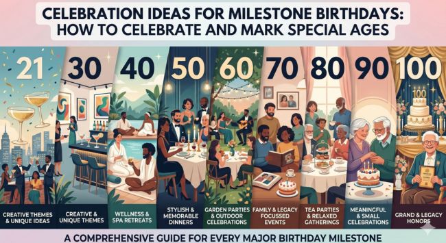 milestone years a banner listing all the major birthday milestones